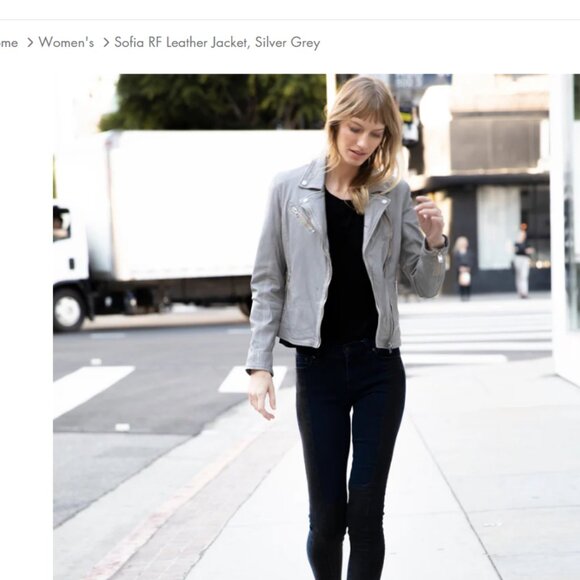 Women's lambskin leather moto jacket in grey/blue size small - Picture 1 of 3